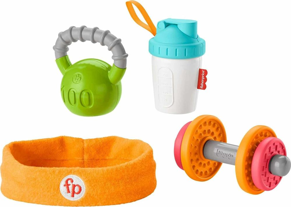 Anneaux de dentition  | Set de cadeaux de jouets de dentition et de hochet pour bébés biceps – Thème de la gym pour le développement des habiletés motrices fines et du jeu sensoriel – 4 pièces