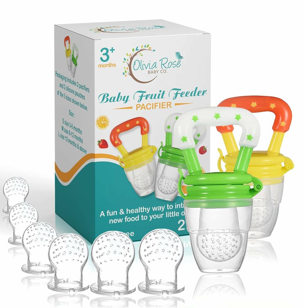 Anneaux de dentition  | Tétine de Nourrissage pour Bébé (Pack de 2) – Sucette Alimentaire Fraîche pour Tout-Petit – Sans BPA – Soulagement Apaisant des Gencives – Jouet de Dentition en Silicone pour Nourrisson – Comprend Toutes les Tailles des Poches de Tétine en Silicone