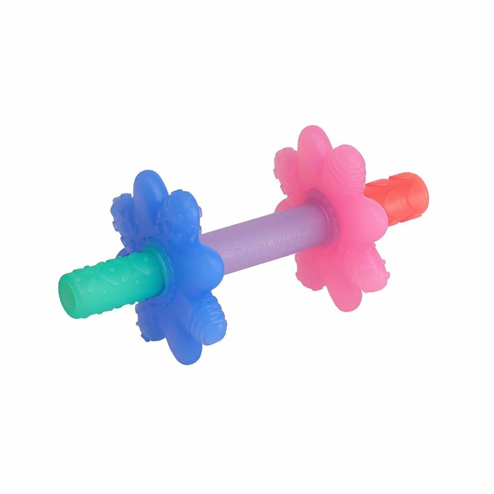 Anneaux de dentition  | Teething Tube Teensy; Tube de dentition texturé et creux pour bébé qui atteint les dents de devant et les molaires arrière, fabriqué en silicone doux (Arc-en-ciel rose)