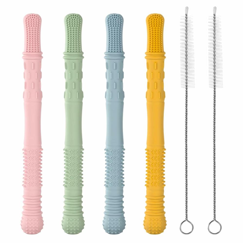 Anneaux de dentition  | Tubes de dentition pour bébés – 4 pièces – Bâtons de dentition en silicone creux pour bébés de 0 à 36 mois – Jouet en paille à mâcher – Soulagement de la dentition pour nourrissons – Tubes de dentition pour tout-petits – Cadeaux de dentition pour filles et garçons