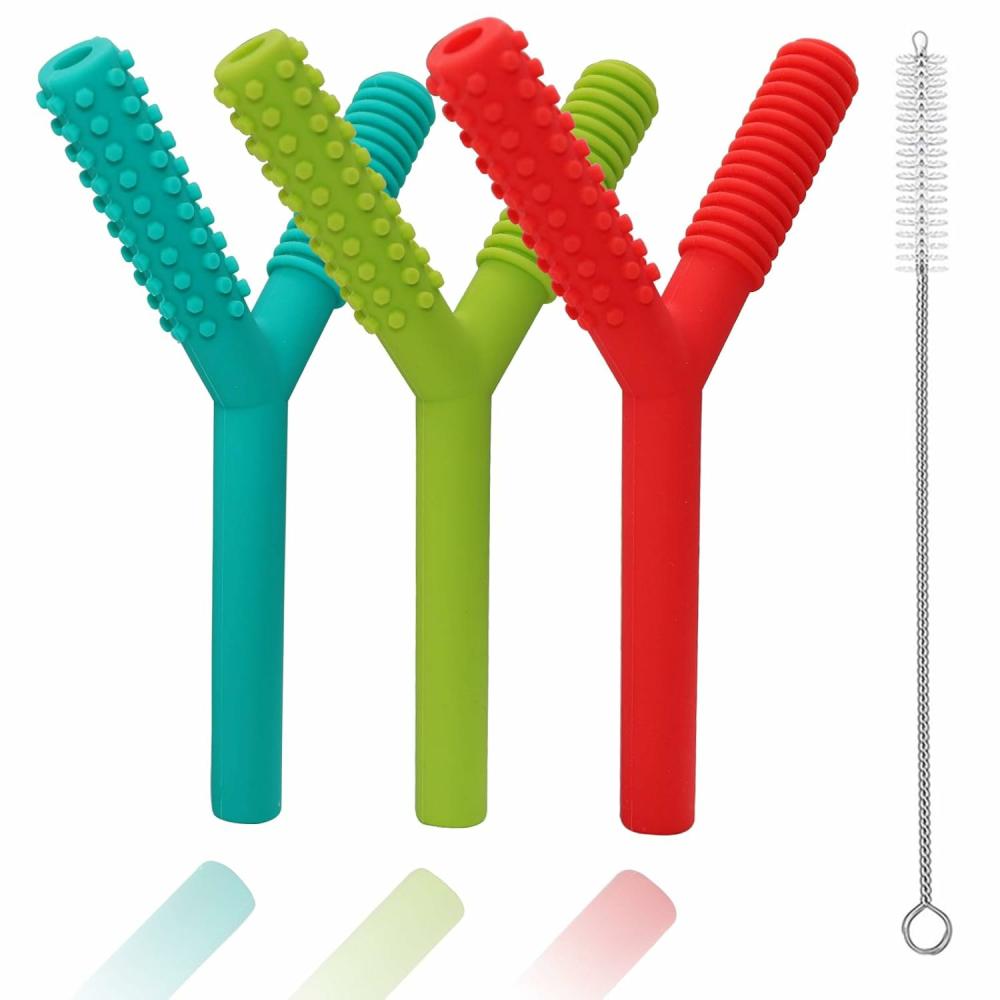 Anneaux de dentition  | Tubes de Dentition pour Bébés de 3 à 6 Mois – Pack de 3 Tubes à Mâcher en Silicone Creux pour Enfants Autistes – Jouets de Dentition en Forme de Y pour Bébés Autistes avec Morsure et Mâchage.