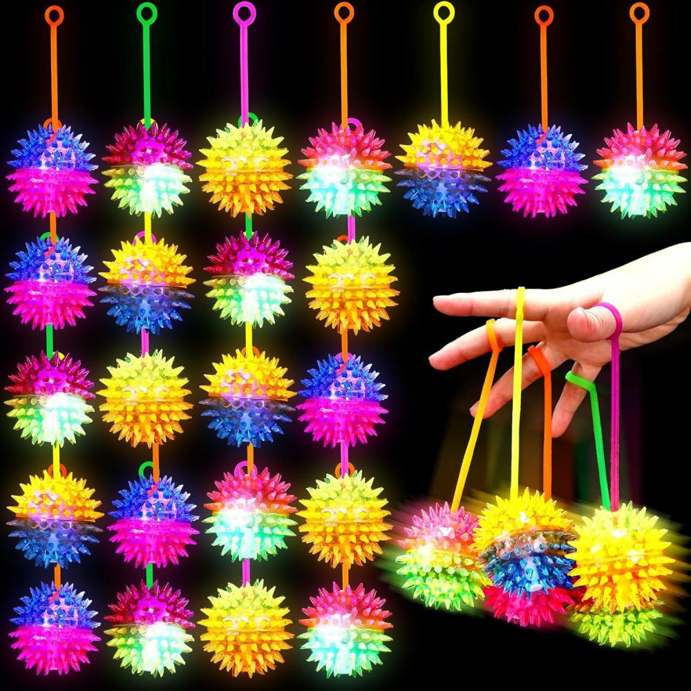 Balles  | 24 Pcs Balles Sensorielles Lumineuses Éclairantes de 2,6 Pouces – Balles Antistress Épineuses à Émission de Lumière – Jouets Sensoriaux Brillants – Prix de Carnaval en Gros – Cadeaux de Fête d’Anniversaire – Cadeaux de Retour – Journée de la Fierté Autistique (Balle de Massage)