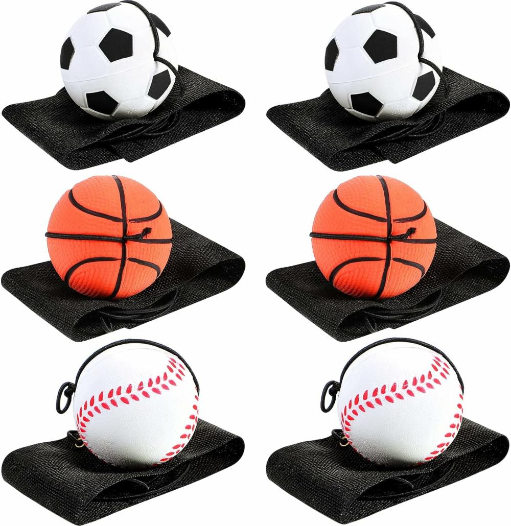 Balles  | 6 Pièces de Balle de Retour pour Poignet – Comprend un Ballon de Basket, un Bâton de Baseball et un Ballon de Football sur une Corde – Balle en Caoutchouc de Rebond pour Bracelet – Jouet pour Enfants, Idéal pour les Fêtes, l’Exercice ou le Jeu.