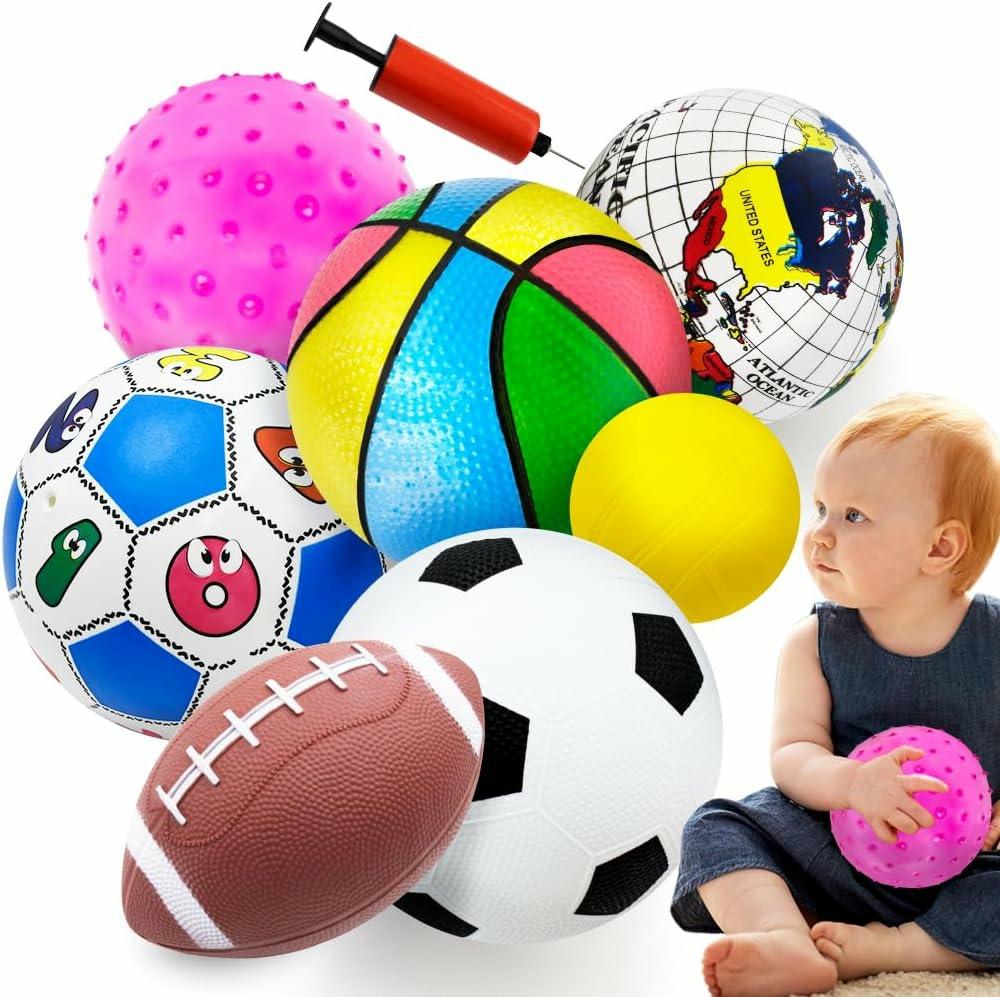 Balles  | Balles Jouets Pour Tout-Petits 1-3 Ans – Jouets Extérieurs Pour Tout-Petits – Ensemble de 7 Ballons de Sport Pour Garçons et Filles – Ballon de Football, Ballon de Basket, Ballon de Tennis, Ballon de Rugby Avec Sac