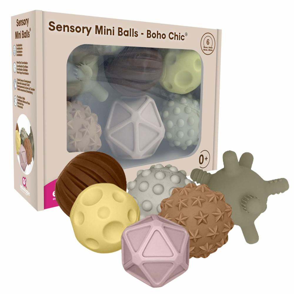 Balles  | Balles Sensorielles Mini Pour Bébé – Pack De 6 Balles Bobo Chic Colorées Qui Aident À Améliorer Les Compétences Motrices Globales Des Enfants À Partir De 6 Mois – Balles Pour Tout-Petit Vibrantes, Colorées Et Uniques Pour Bébé