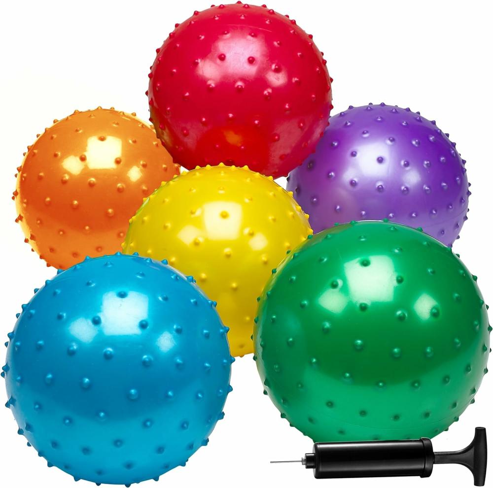 Balles en jouet  | Balles Bosselées – (Pack de 6) Boules Sensorielles de 7 Pouces en Gros et Balles de Massage Épineuses avec Pompe – Favoris de Fête de Balles Sautantes Amusantes – Cadeaux de Noël pour Enfants et Tout-Petits