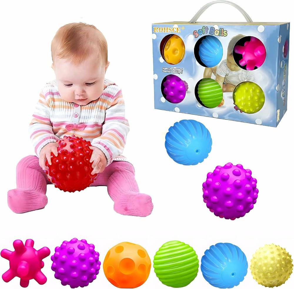 Balles  | Ensemble de cadeaux de balles de massage multi-sensorielles texturées pour bébés, sans BPA, pour les tout-petits de 1 à 3 ans. Balles douces Montessori pour nourrissons de 6 à 12 mois, pack de 6.