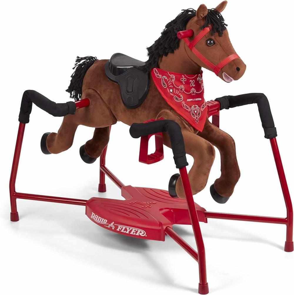 Chevaux à bascule et animaux  | Cheval en peluche interactif en châtaignier pour enfants – Jouet à chevaucher pour tout-petits de 2 à 6 ans