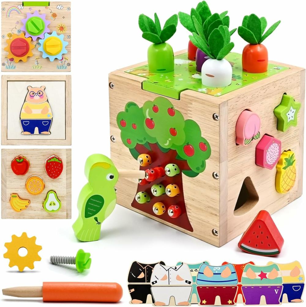 Cubes d’activités  | Cube d’activité en bois pour bébés – Jouets pour garçons et filles de 1 à 4 ans – Cadeaux d’anniversaire – 5 en 1 – Jouets éducatifs Montessori sensoriels pour tout-petits – Développement des compétences motrices fines pour enfants de 12, 18 et 24 mois.