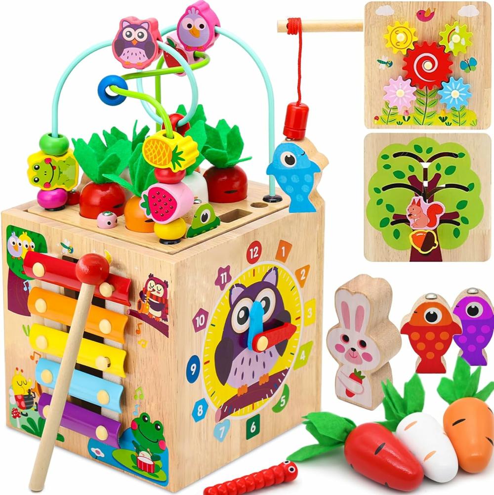 Cubes d’activités  | Cube d’activités 8 en 1 pour garçons et filles de 18 mois et plus – Jouets Montessori en bois pour bébés – Jouets éducatifs d’apprentissage pour tout-petits