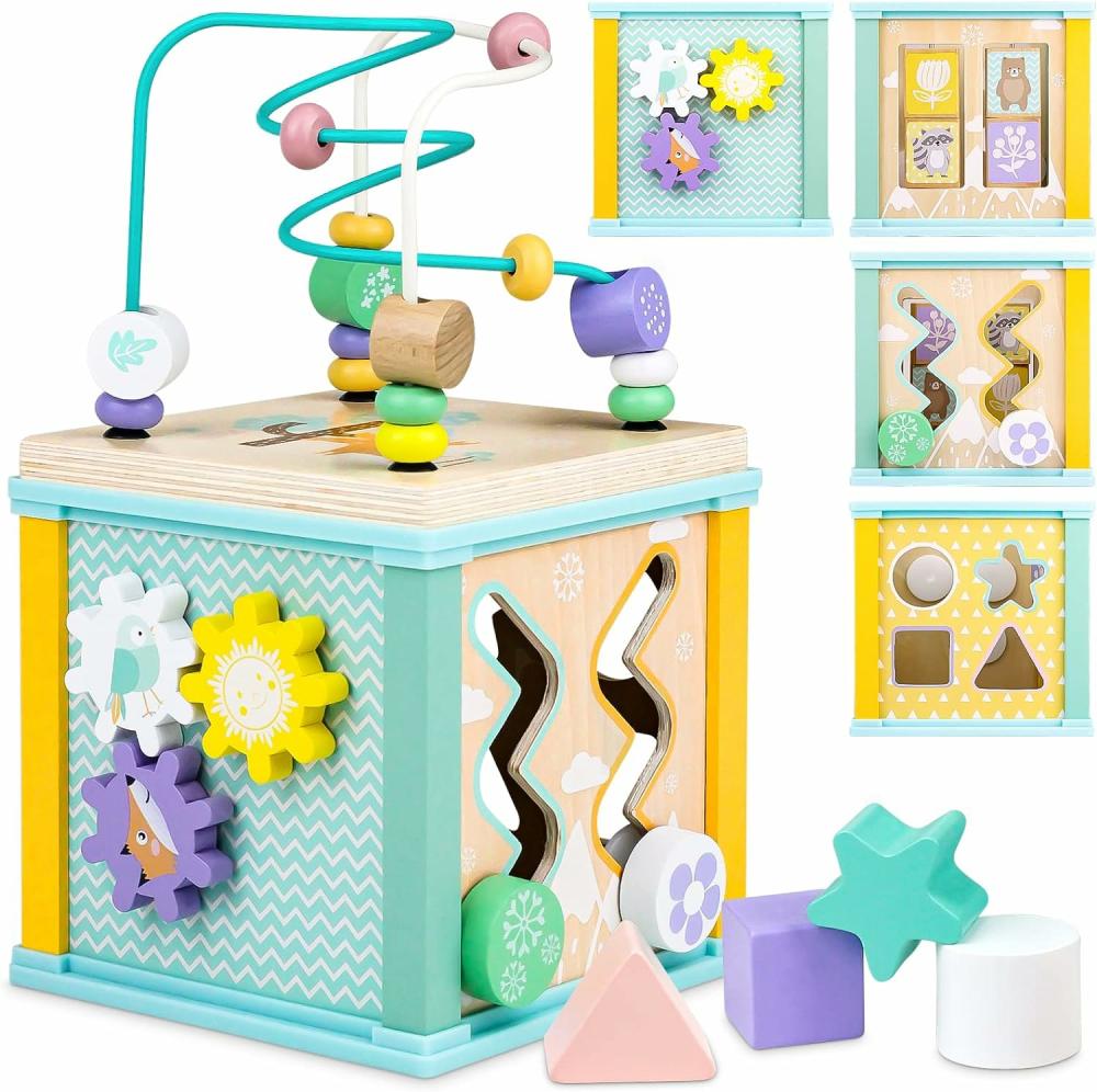 Cubes d’activités  | Cube d’activités en bois Jouets Montessori pour bébés de 1 à 3 ans Jouets pour enfants de 12 mois Cadeau d’anniversaire pour garçons et filles Jouets d’apprentissage interactifs sensoriels