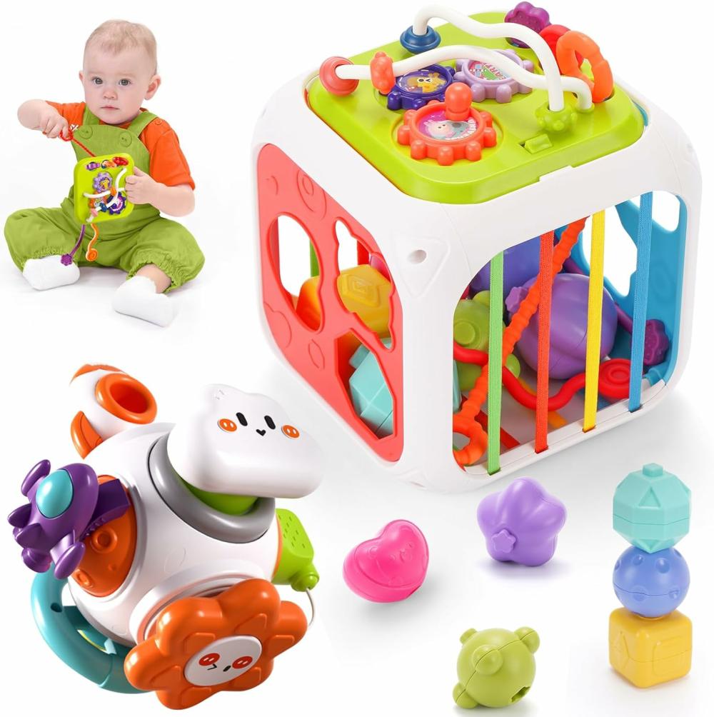 Cubes d’activités  | Cube d’activités Montessori pour bébés – Jouets éducatifs sensoriels pour tout-petits de 1 à 3 ans – Trieur de formes avec activités – Tableau d’activités – Cube de stimulation pour tout-petits de 6, 8, 12 mois et enfants de 2, 3, 4 ans – Idéal comme cadeau d’anniversaire pour garçons et filles.