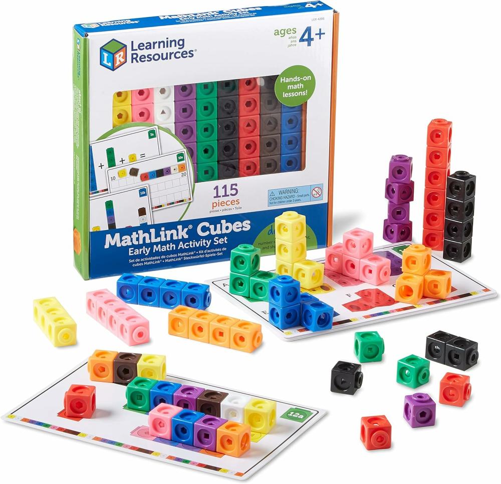 Cubes d’activités  | Mathlink Cubes Ensemble d’activités mathématiques précoces – 115 pièces Âges 4+ Activités STEM pour maternelle Cubes à lier Cubes connectants