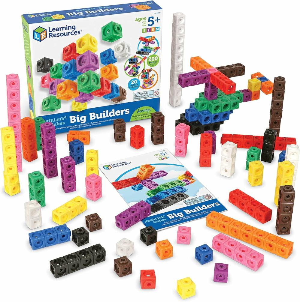 Cubes d’activités  | Mathlink Cubes Grands Constructeurs – Ensemble de 200 Cubes Âges 5+ Développe des Compétences Mathématiques Précoces Jouets STEM Jeux Mathématiques pour Enfants Cubes Mathématiques pour Enfants, Cadeaux de Noël