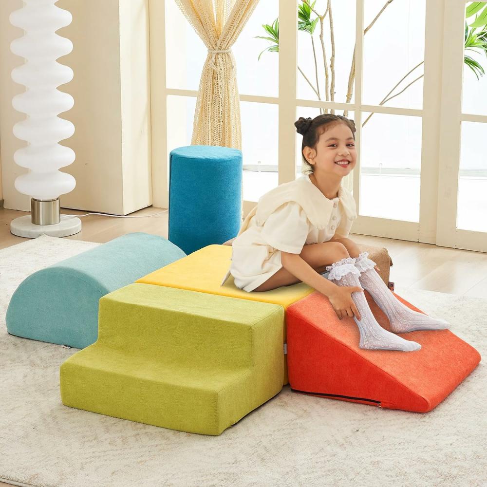 Grimpeurs intérieurs et structures de jeu  | Blocs de mousse 6 pièces Équipement de jeu doux Luxe Miss Fabric Jouets d’escalade pour tout-petits Escalade intérieure douce pour tout-petits Blocs d’escalade légers pour bébés Enfants Ensemble de jeu en mousse pour grimper et ramper