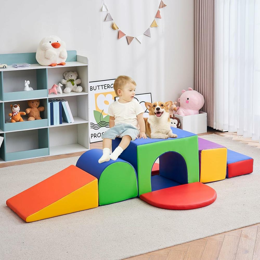 Grimpeurs intérieurs et structures de jeu  | Blocs d’escalade en mousse pour tout-petits – 7/10 pièces de jouets d’escalade pour enfants de 1 à 3 ans – Ensemble de jeu en mousse avec tunnel – Jouets d’escalade pour bébés et tout-petits – Gymnastique en mousse intérieure – Foamnasium (7 pièces – 2)