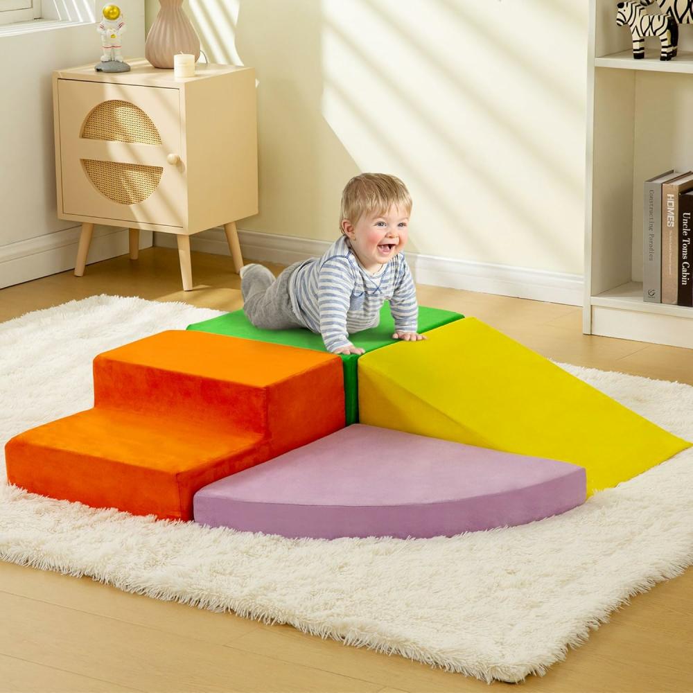 Grimpeurs intérieurs et structures de jeu  | Ensemble de 4 blocs en mousse pour grimper et ramper, blocs de grimpe modulaires en mousse pour tout-petits, ensemble de jouets interactifs en blocs de construction souples pour enfants, ensemble de jeux d’escalade et de glissade en intérieur, jouets éducatifs pour l’escalade des enfants.