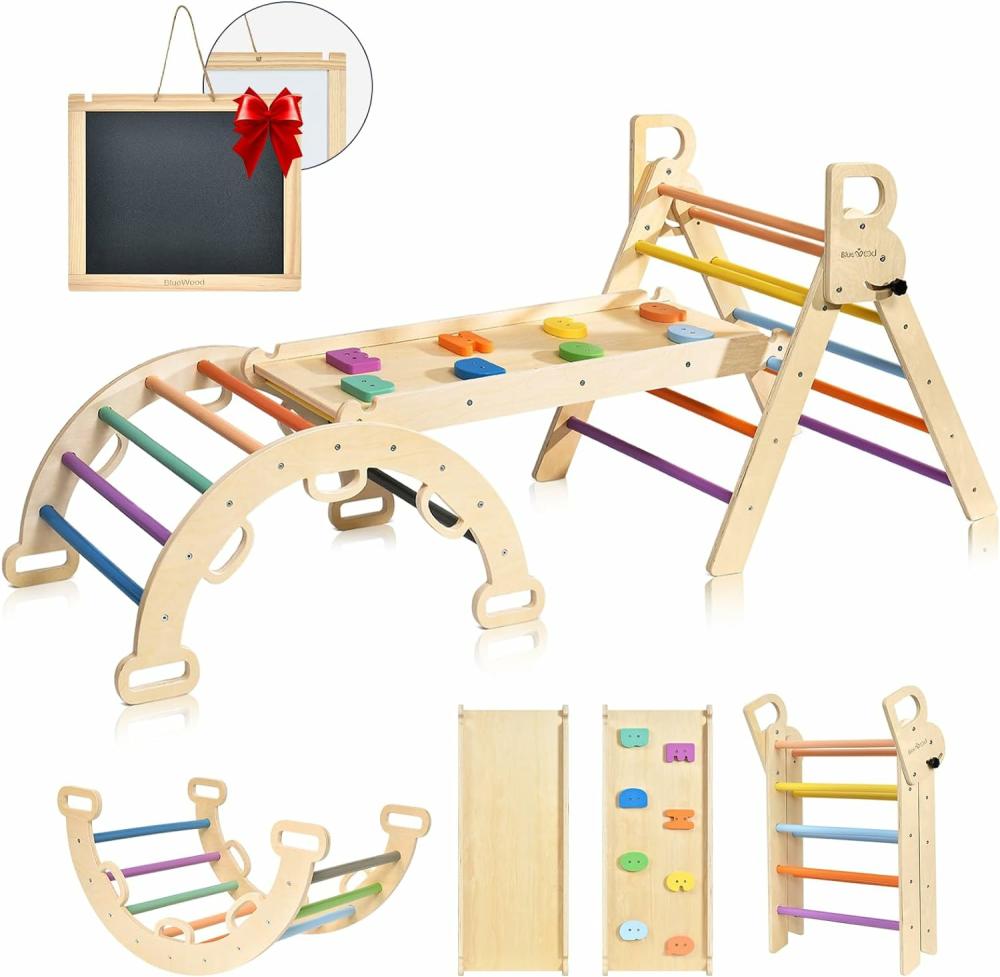 Grimpeurs intérieurs et structures de jeu  | Ensemble de Triangle Pikler Arc-en-ciel – Ensemble d’Escalade Pikler pour Tout-Petits – Jouets d’Escalade pour Bébé Pliables – Ensemble d’Escalade en Bois Montessori pour Enfants de 2 à 6 Ans – Aire de Jeux Intérieure Jungle Gym pour Enfants