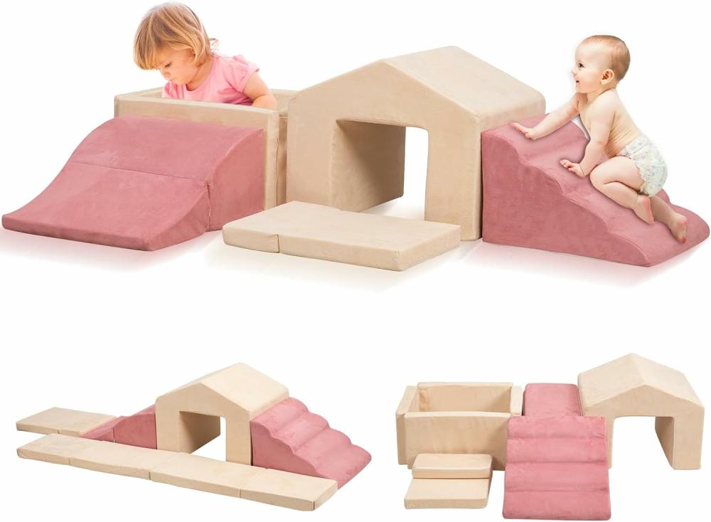 Grimpeurs intérieurs et structures de jeu  | Jouets en mousse pour escalade pour tout-petits – Ensemble d’activités de grimpe et de rampement de 6 pièces – Blocs d’escalade doux 5 en 1 pour l’intérieur – Aire de jeu pour tout-petits avec escalade, piscine à balles, toboggan, escaliers et rampe.