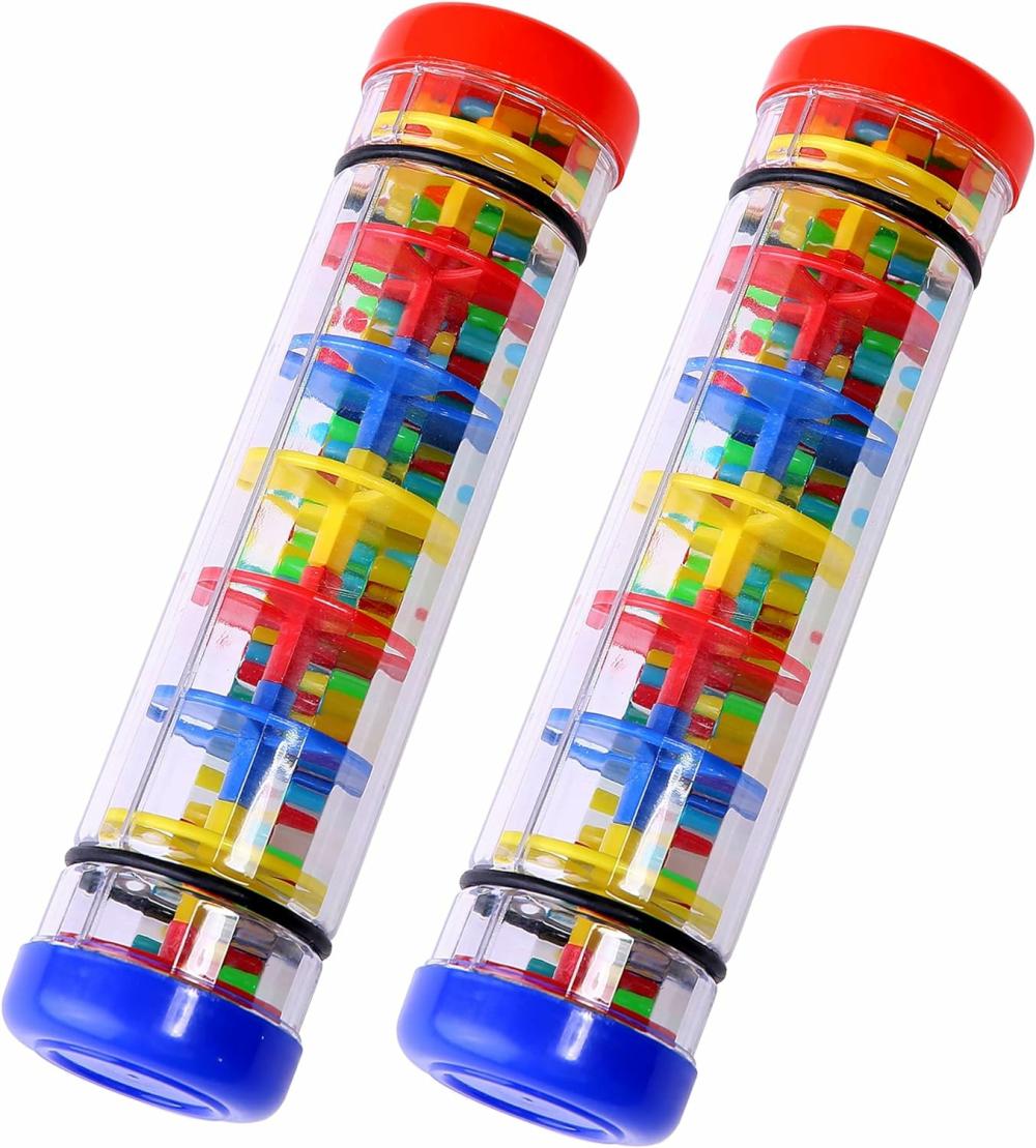 Hochets et anneaux en peluche  | 2 Pack Instrument de Musique Rainmaker Stick Pluie pour Bébés, Tout-Petits et Enfants – Tube Rattle Pluie de 8 Pouces, Jouet Shaker Rainstick