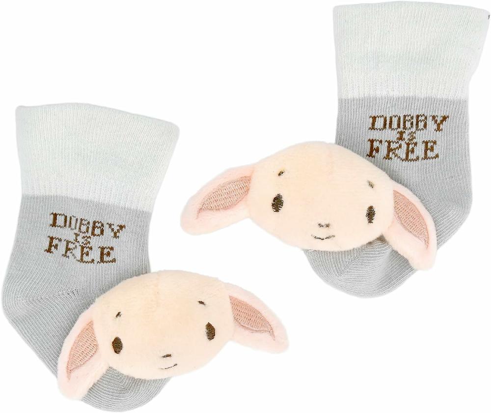 Hochets et anneaux en peluche  | Chaussettes de bébé Harry Potter Dobby avec hochet en peluche Dobby et Dobby est libre – Chaussettes douces pour les pieds de bébé avec hochets qui encouragent le développement d’apprentissage pour les nouveau-nés jusqu’à 9 mois.