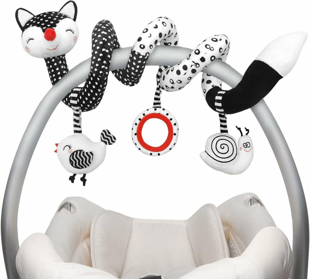 Hochets et anneaux en peluche  | Euyecety Jouets en Peluche Spiralés pour Bébé – Jouet de Poussette Noir et Blanc – Jouet d’Activité Étiré et Spiralé – Jouets de Siège Auto – Jouets Hochets Suspendus pour Mobile de Lit – Jouet Sensoriel pour Nouveau-né – Meilleur Cadeau pour Bébé de 0 à 3, 6, 9, 12 Mois – Renard