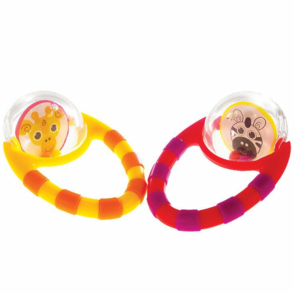 Hochets et anneaux en peluche  | Flip & Grip Rattle | Pack de 2 Valeur | Jouet de Développement Avec Perles de Rattle | Disques Rotatifs Avec Miroir | Pour Enfants de 3 Mois et Plus