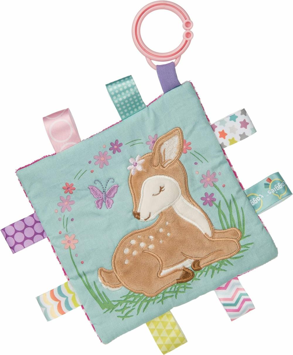 Hochets et anneaux en peluche  | Jouet Crinkle Apaisant avec Papier pour Bébé et Sifflet Flora Faon 6,5 x 6,5 pouces