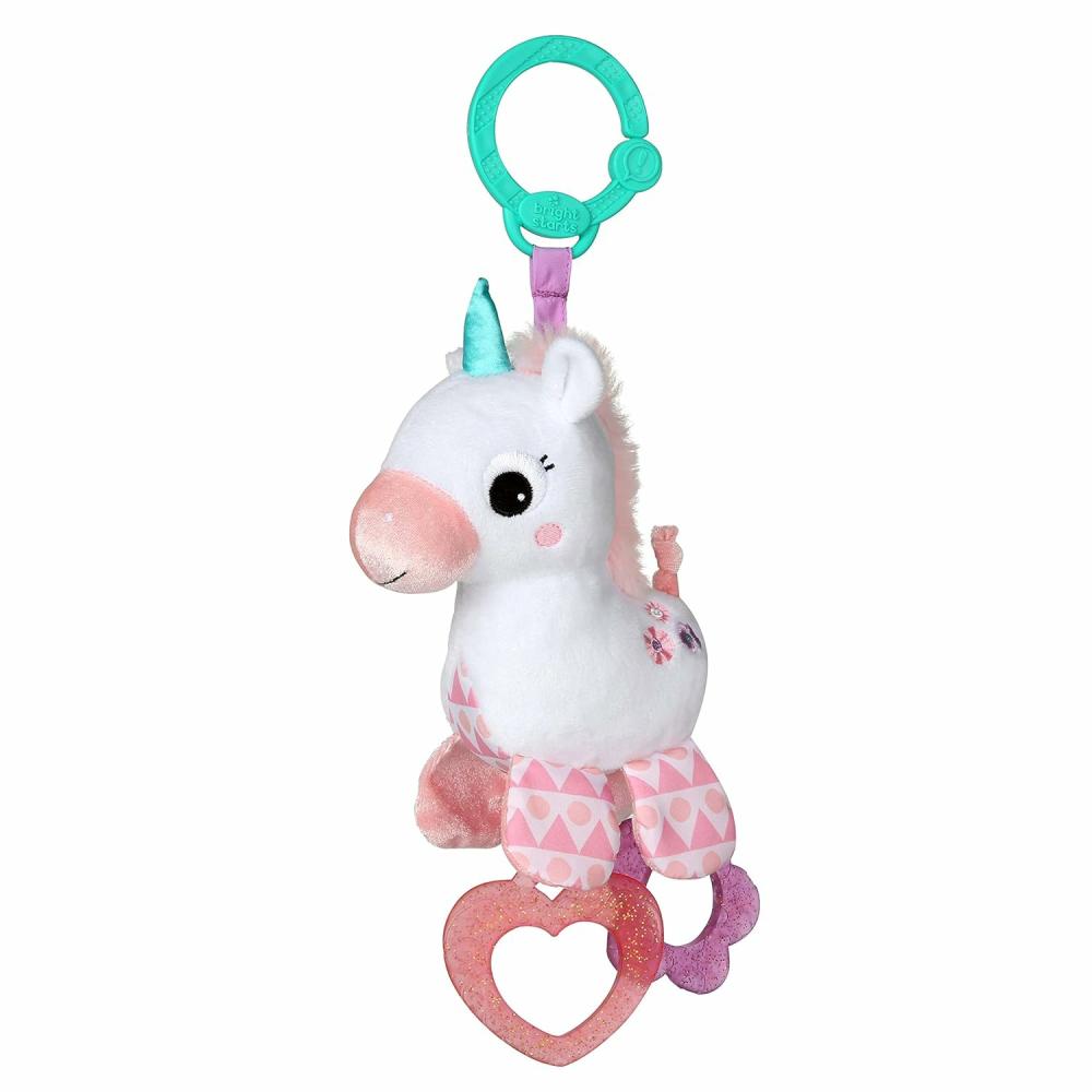 Hochets et anneaux en peluche  | Jouet de poussette ou de porte-bébé en peluche Licorne Étincelante et Brillante pour enfants de 0 mois et plus – Rose