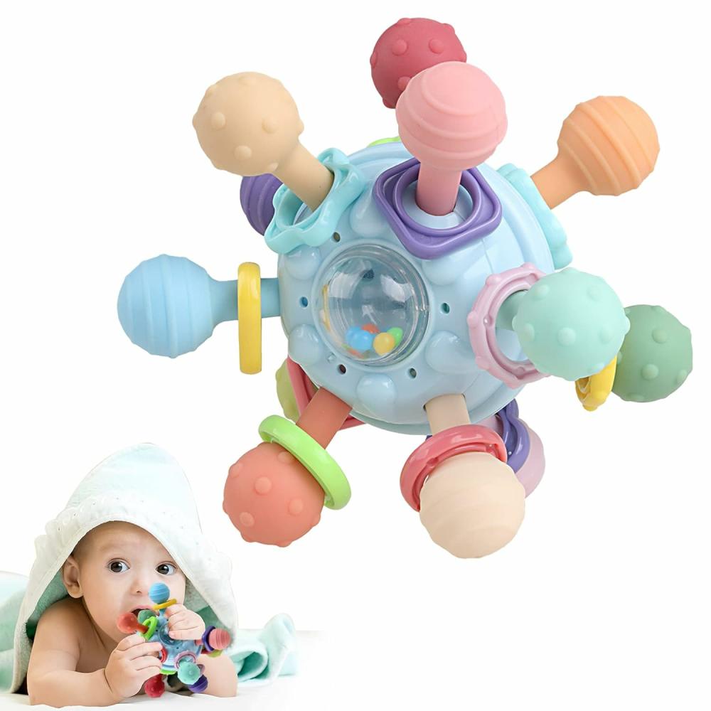 Hochets et anneaux en peluche  | Jouets de Dentition pour Bébé – Hochets Sensoriels à Mordre pour Nourrissons – Jouet de Développement Montessori pour Nouveau-nés – Anneaux de Dentition pour Bébés de 0 à 18 Mois – Cadeaux de Douche pour Filles et Garçons de 1 à 2 Ans