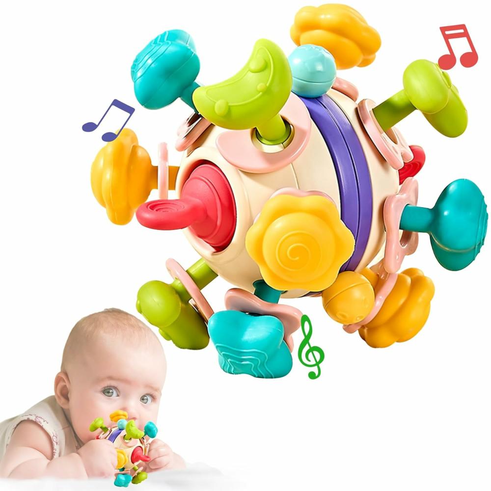 Hochets et anneaux en peluche  | Jouets de dentition sensoriels pour bébé – Anneau de dentition pour nourrissons et nouveau-nés – Cadeaux de baby shower pour garçons et filles de 0 à 18 mois – Anniversaire de 1 an – Jouets de dentition à mâcher et hochet pour tout-petits Montessori