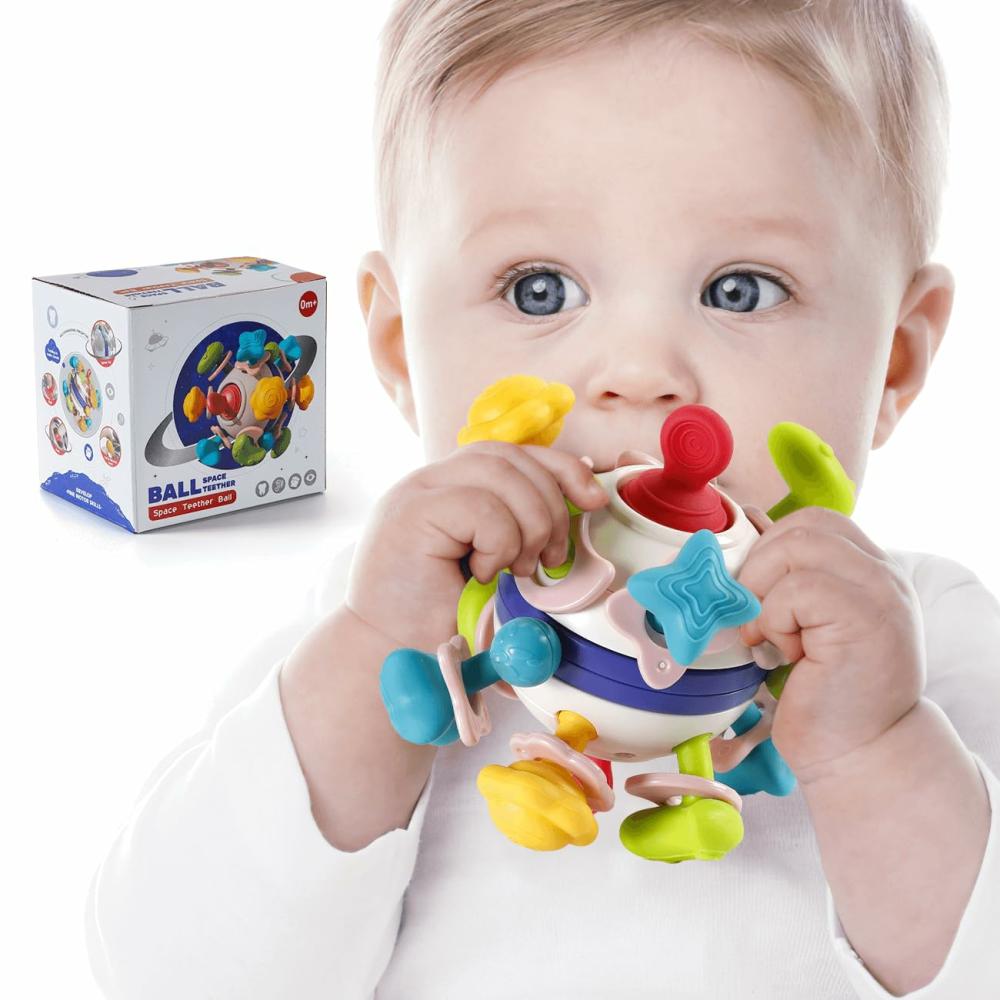 Hochets et anneaux en peluche  | Jouets de dentition sensoriels pour bébés – Jouets de dentition pour bébés de 0 à 6-12 mois – Jouets de hochet sensoriels Montessori – Jouets Baby Einstein – Cadeaux pour bébés nouveau-nés garçons et filles de 0 à 3, 6, 9, 12 mois.