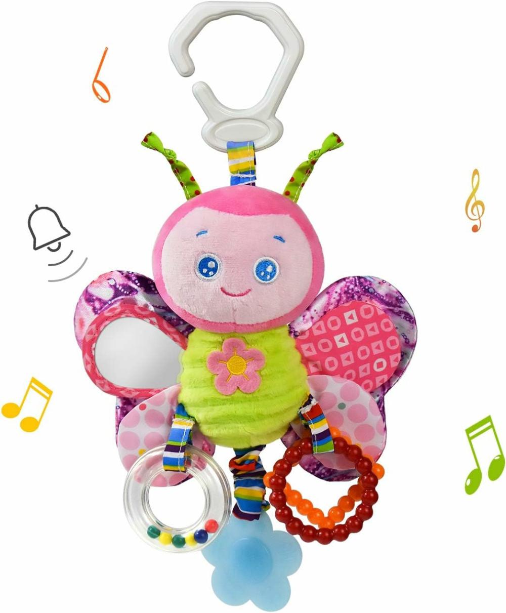 Hochets et anneaux en peluche  | Jouets de hochet pour bébé avec anneau de dentition, cloche de lit pour tout-petit dans la poussette, cadeaux pour bébé de 3 mois ou plus (papillon)