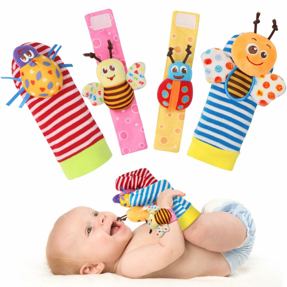 Hochets et anneaux en peluche  | Jouets de hochet pour bébés de 0 à 12 mois, jouets pour filles et garçons de 3 à 6 mois, jouets pour les mains et les pieds des nouveau-nés de 0 à 9 mois, ensemble de cadeaux de baby shower avec chaussettes hochet et bracelet.