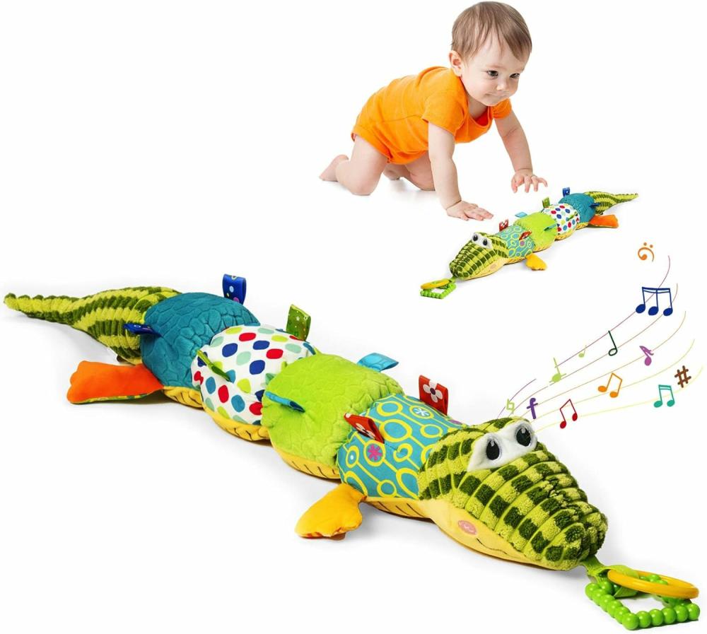 Hochets et anneaux en peluche  | Jouets pour bébés – Jouets de temps sur le ventre avec hochets – Jouets musicaux pour nouveau-nés de 0 à 12 mois pour garçons et filles – Alligator