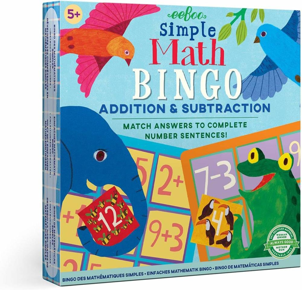 Jeux de société  | Jeu de Bingo Mathématique Simple  Addition et Soustraction  Associez les Réponses pour Compléter les Phrases Numériques  54 Tuiles Incluses  Pour les Enfants de 5 Ans et Plus