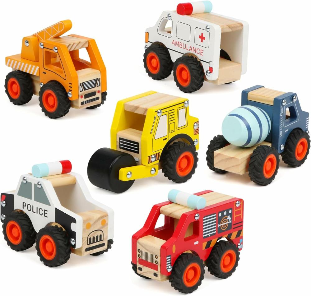 Jouets à tirer et à pousser  | 6 pièces de voitures en bois pour tout-petits de 1 à 3 ans, jouets de voiture, véhicule à pousser et à avancer, jouets de véhicule pour enfants, jouets de voiture à pousser à la main pour les enfants de 1 an et plus, jouets Montessori.