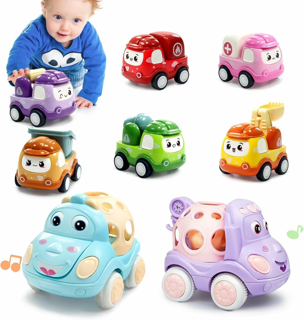 Jouets à tirer et à pousser  | 8 Pack de Mini Voitures Jouets pour Tout-Petits 1-3 Ans – Voitures à Tirer pour Enfants de 1 à 4 Ans – Jouets Camions à Friction pour Garçons – Cadeaux d’Anniversaire pour Enfants – Jouets pour Filles Bébé