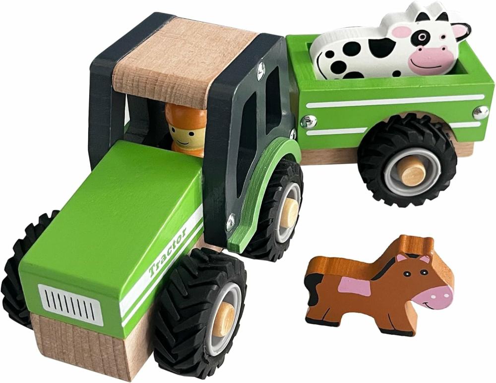 Jouets à tirer et à pousser  | Jouets de tracteur en bois pour tout-petits de 1 à 3 ans – Jouets de véhicule pour bébés – Voitures à pousser à la main pour garçons et filles de 1, 2 et 3 ans (Vert)