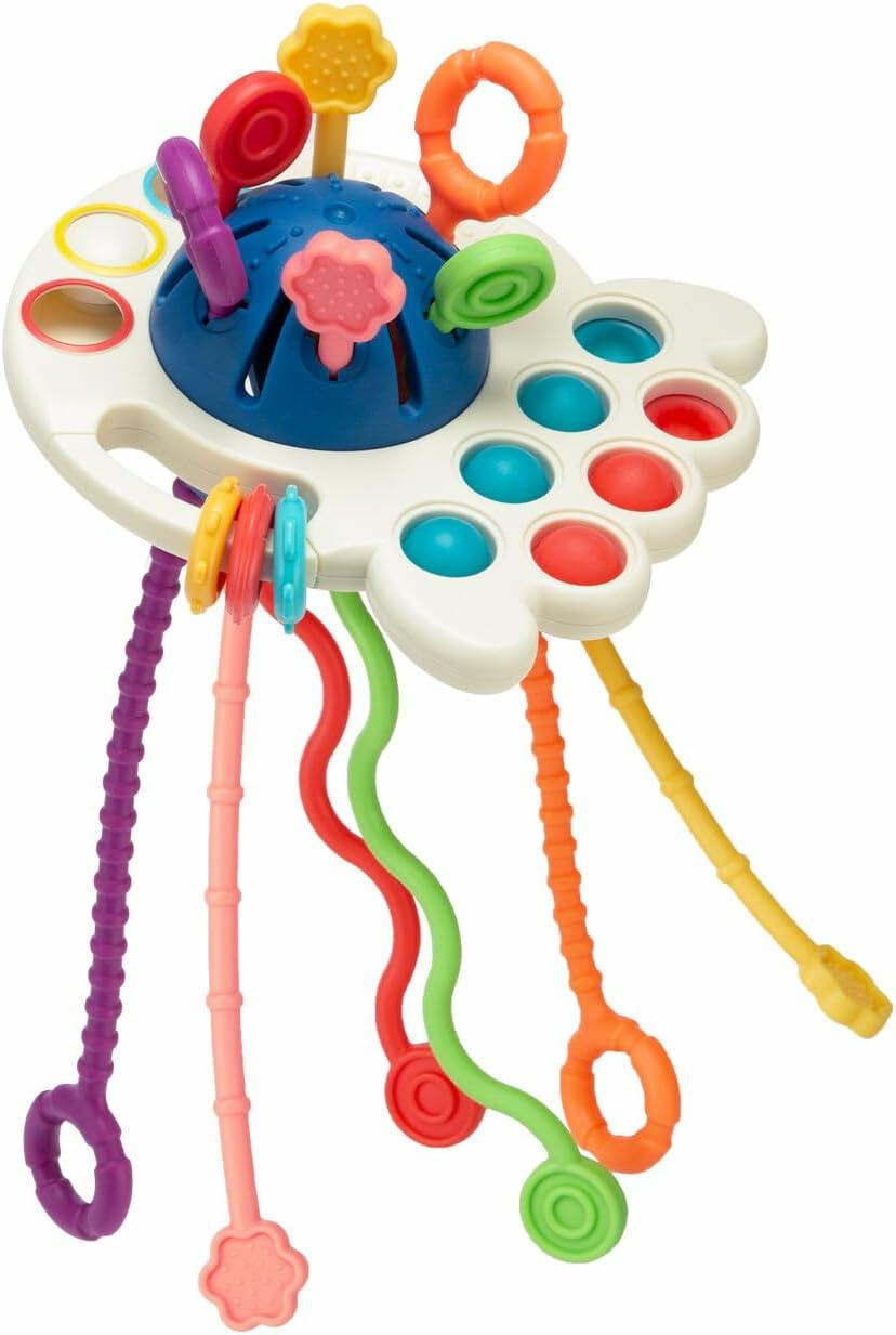 Jouets à tirer et à pousser  | Jouets Montessori pour bébés de 6 à 12 mois – Jouet de dentition à tirer pour tout-petits de 1 à 3 ans – Jouet d’activité multi-sensoriel – Cadeaux de voyage et d’anniversaire pour les garçons et les filles bébés.