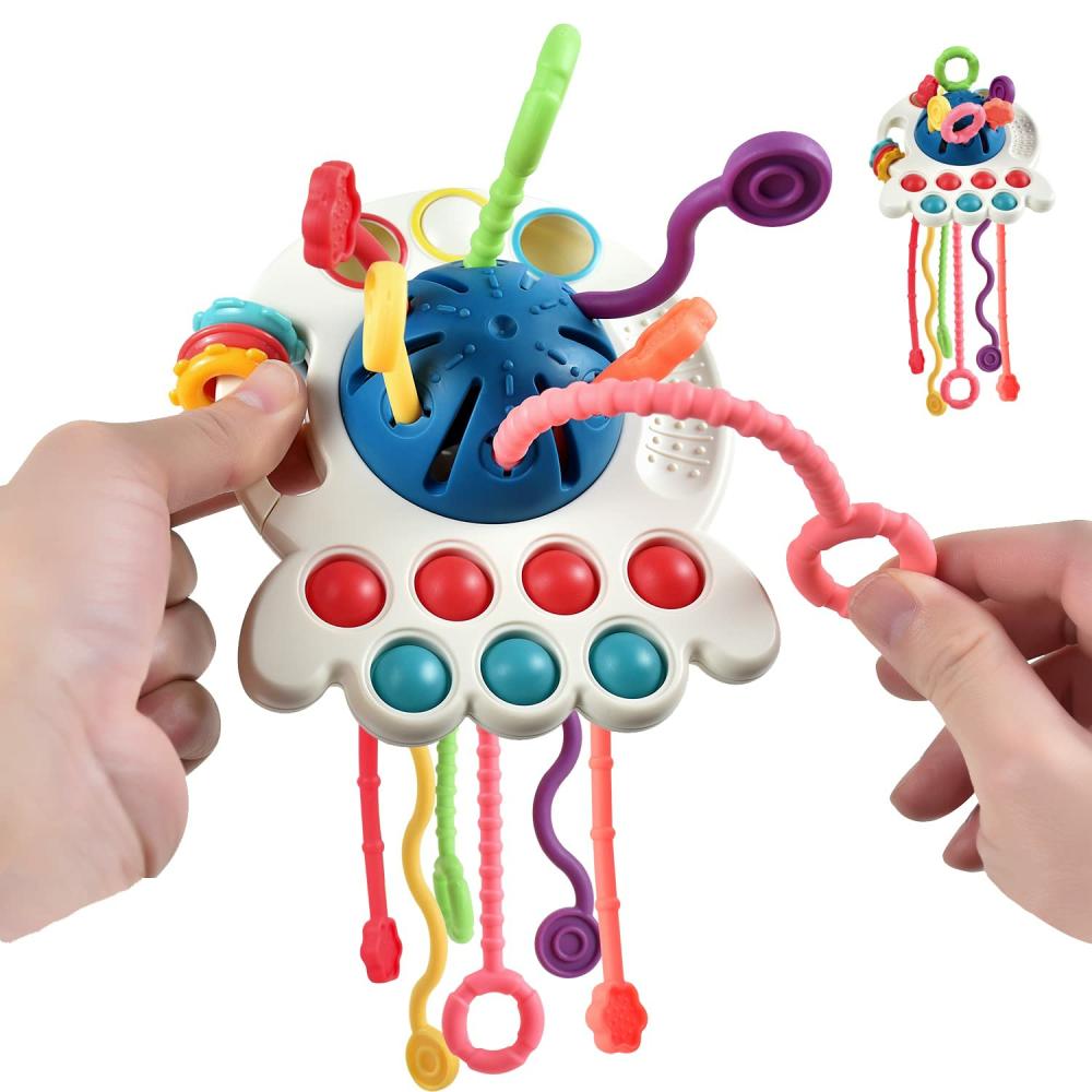 Jouets à tirer et à pousser  | Jouets pour bébés 6-12-18 mois, jouets sensoriels en silicone, jouets à tirer, jouets Montessori pour tout-petits.