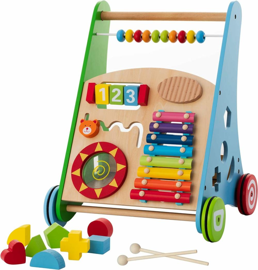 Jouets à tirer et à pousser  | Jouets pour bébés – Jouet d’activité pour enfants – Chariot d’apprentissage en bois à pousser et tirer pour tout-petits garçons et filles – Centre d’activités multiple – Développe les compétences motrices et stimule la créativité – Cadeau d’anniversaire