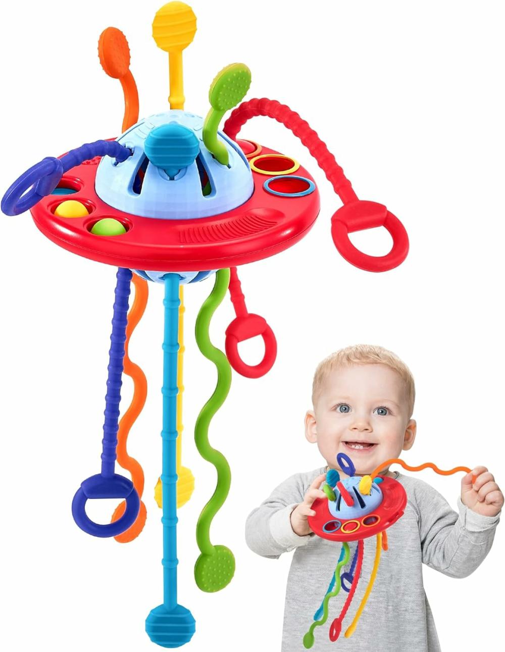 Jouets à tirer et à pousser  | Jouets pour tout-petits – Jouet en silicone à tirer pour enfants de 18 mois et plus – Jouets Montessori pour bébés – Jouets sensoriels de voyage en avion