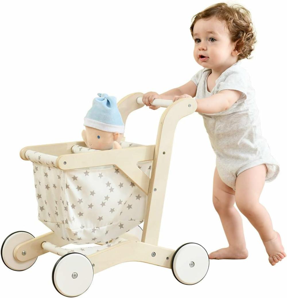 Jouets à tirer et à pousser  | Poussette Poussoir pour Bébé – Jouet Poussoir pour Tout-Petits – Chariot de Courses pour Filles et Garçons de 1 An – Trottinette Apprenante pour Enfants – Chariot en Bois avec Roues – Taille Plus Grande 15,2 * 18,7 * 19,7 cm