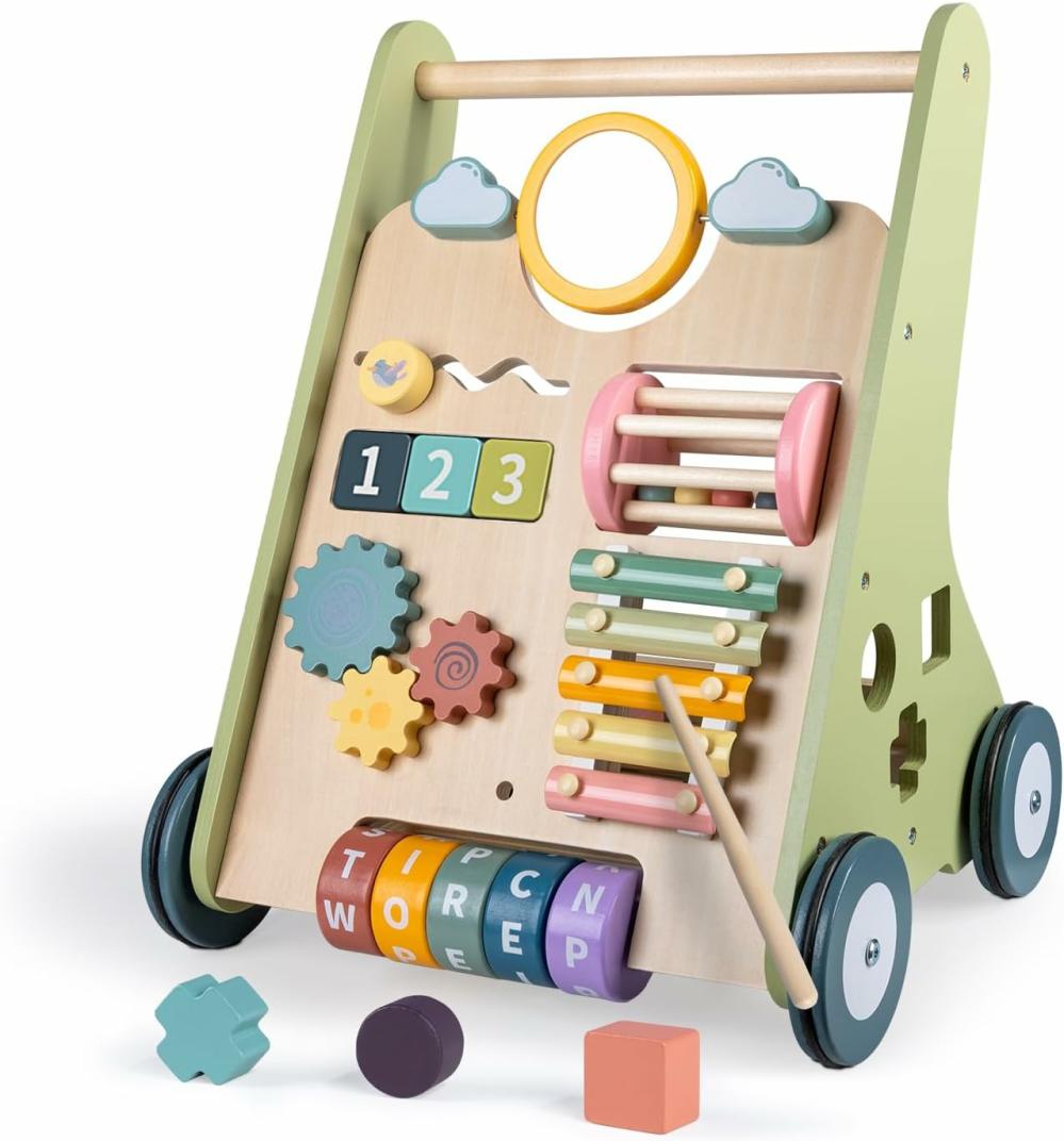 Jouets à tirer et à pousser  | Pousseur en Bois avec Roues pour Bébé – Pousseur pour Garçons de 6 à 12 Mois – Jouet à Pousser – Jouets Montessori pour Marcher – Centre d’Activités pour Enfants de 1 An