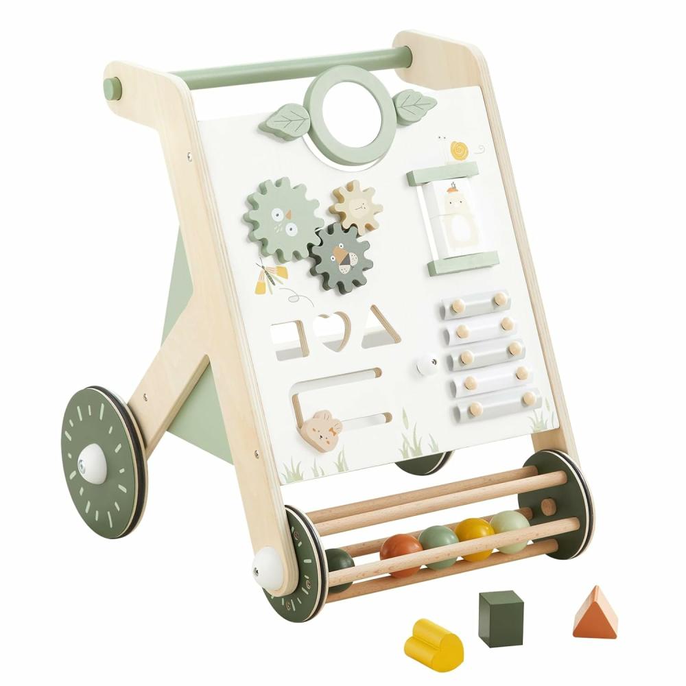 Jouets à tirer et à pousser  | Pousseur en Bois pour Bébé avec Roues – Pousse et Tire – Jouet d’Activité d’Apprentissage Multi-Fonctionnel pour Enfants – Centre d’Activités Multiples – Développe les Compétences Motrices et Stimule la Créativité – Vert