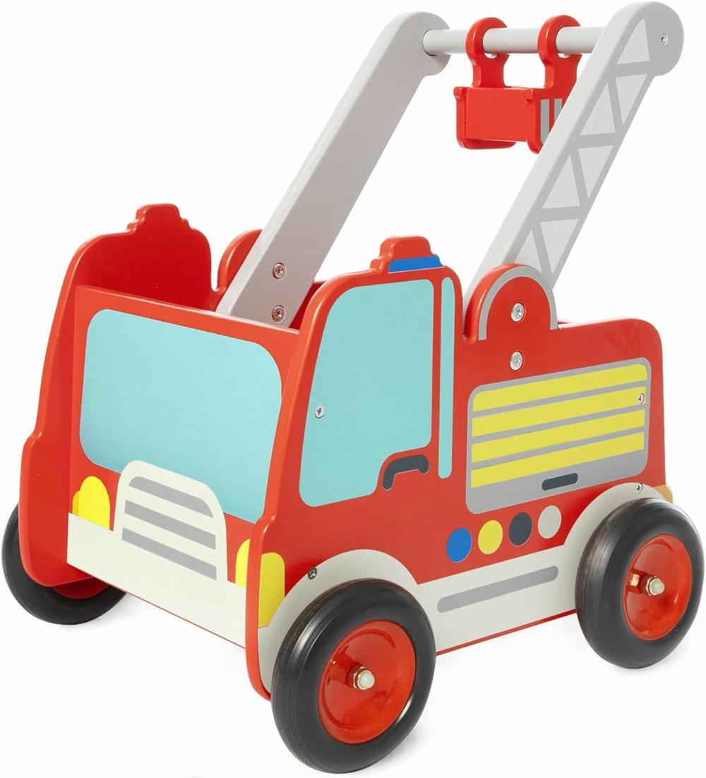 Jouets à tirer et à pousser  | Pousseur en Bois pour Bébé – Pousseur d’Apprentissage – Jouet Pousseur pour Enfants de 1 à 3 Ans – Pousseur Camion de Pompiers avec Roues