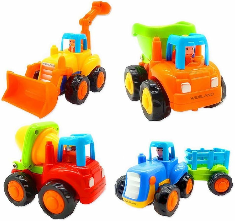 Jouets à tirer et à pousser  | Voitures à friction, camions jouets à pousser et à avancer, ensemble de véhicules de construction pour bébés et tout-petits de 1 à 3 ans, camion-benne de plage, bétonnière, bulldozer, tracteur, jouets éducatifs précoces, ensemble de 4.