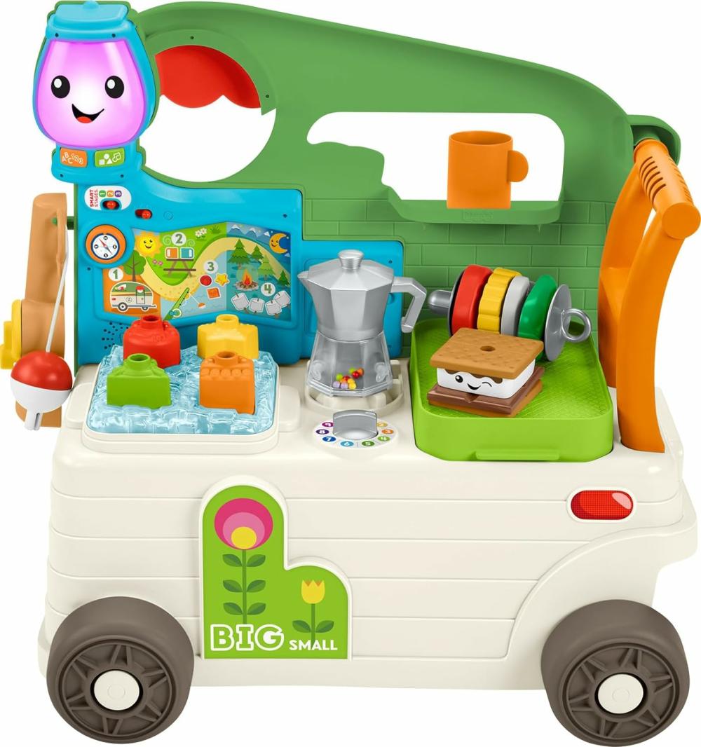 Jouets électroniques de développement précoce  | Jouet pour bébé à tout-petit : Poussette et centre d’activités 3-en-1 Laugh & Learn On-The-Go Camper avec Smart Stages pour les enfants de 9 mois et plus – Beige/Vert