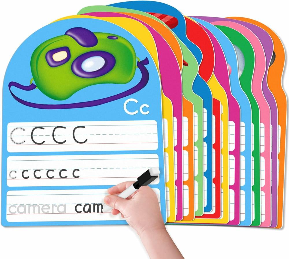 Jouets d’éveil et d’activité  | Cartes de Pratique d’Écriture de l’Alphabet  Cartes Éducatives de Calligraphie pour Maternelle et Cours 1-3, Impression Recto-Verso pour Tracer les Lettres Majuscules et Minuscules, 13 Cartes Effaçables à Sec, 26 Pages.